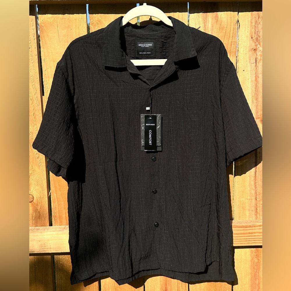 Denim & Flowers Men's Casual Black Button Down Shirt